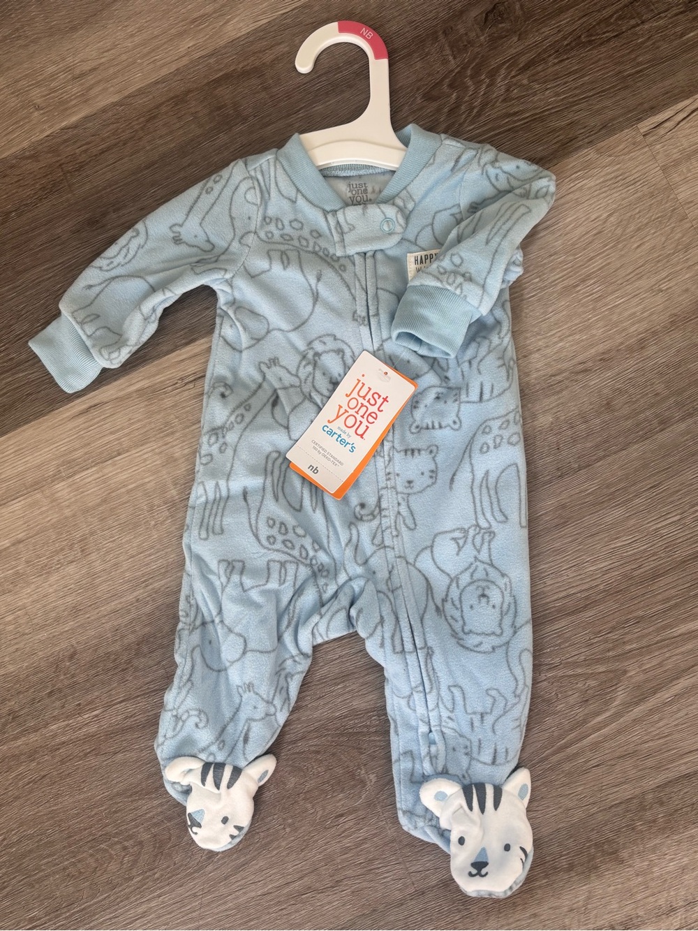 Carter's Light Blue Animal Print Fleece Footed One-Piece